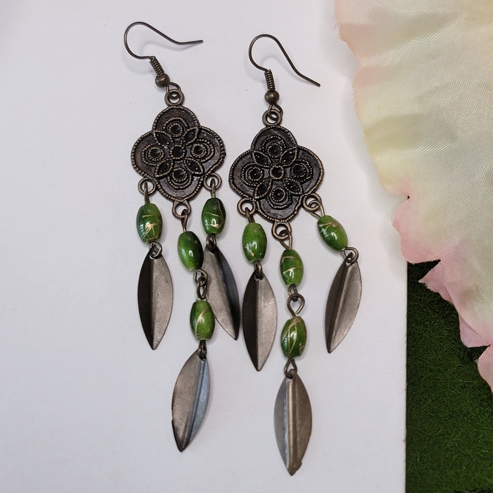 Chandelier Green earrings Gypsy Boho Style